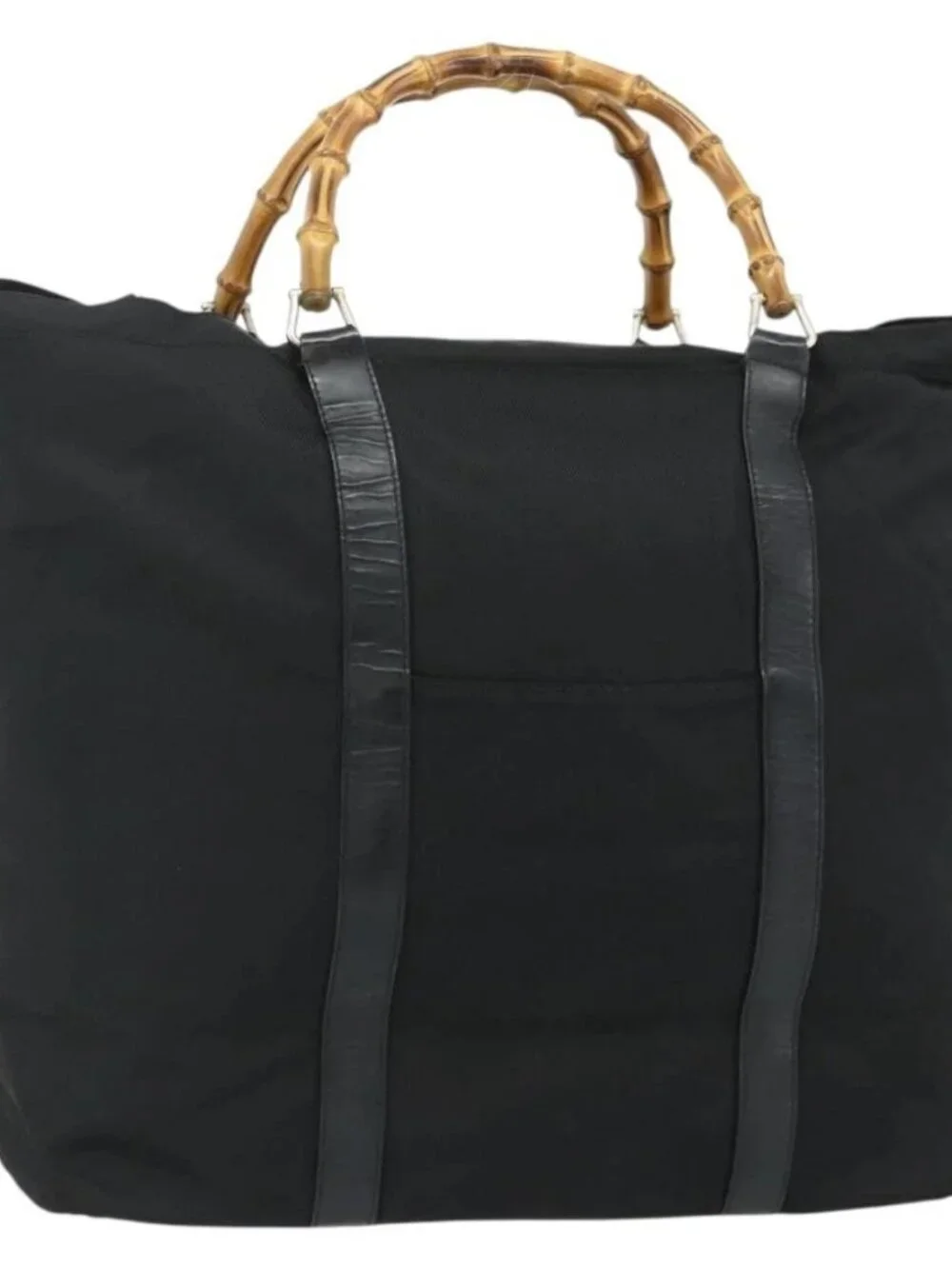 GUCCI Bamboo Hand Bag Nylon Black Silver 002 2854 0412 5 Auth